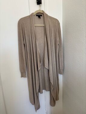 White House Black Market Light Taupe Draped Open-Front Cardigan